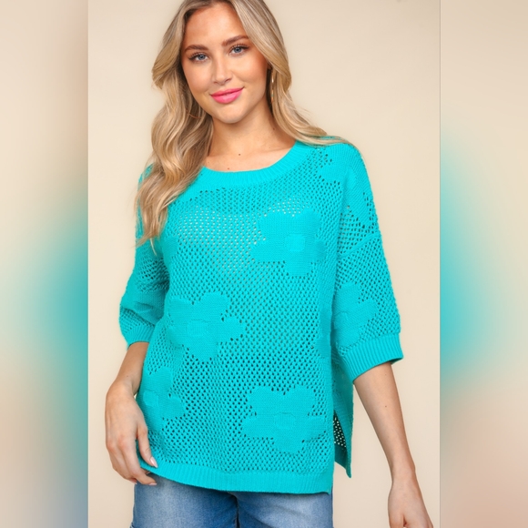 Haptics Floral Crochet Side Slit Knit Top - Picture 3 of 6